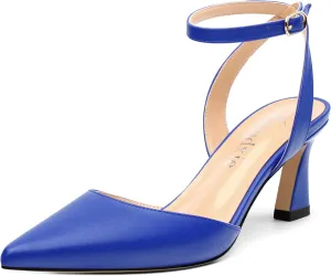Women's Pumps Slingback Kitten Heels for Women Pointed Toe Ankle Strap Buckle Casual Spool Mid Heel Pumps Comfort Fashion Dress Shoes 2.5 Inch