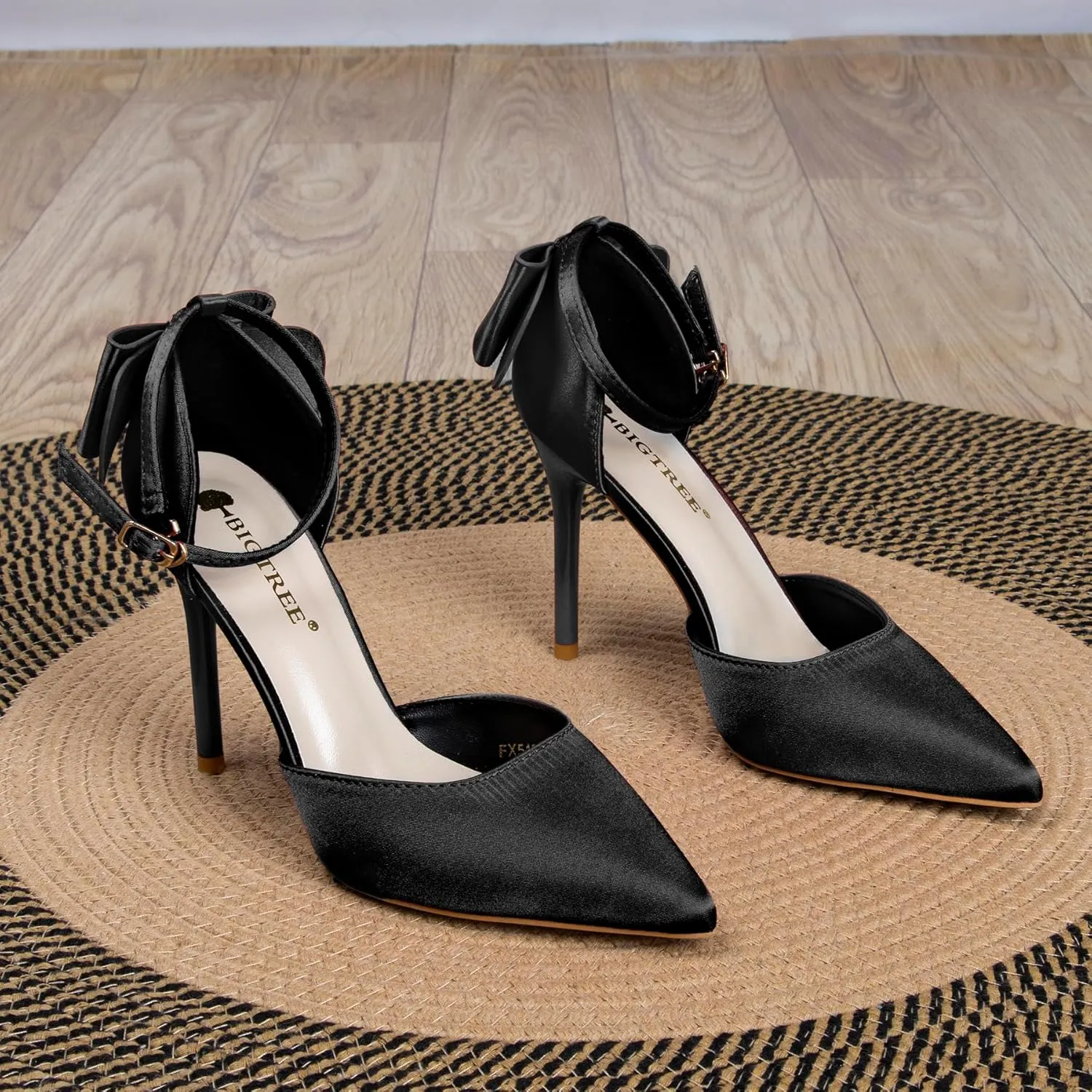 Womens Red Gold High Heels with Bow Black Stiletto Ankle Strap Heels for Women Comfortable Dressy Pointy Closed Toe Bridal Wedding Party Satin Pumps Shoes Convenient Buckle