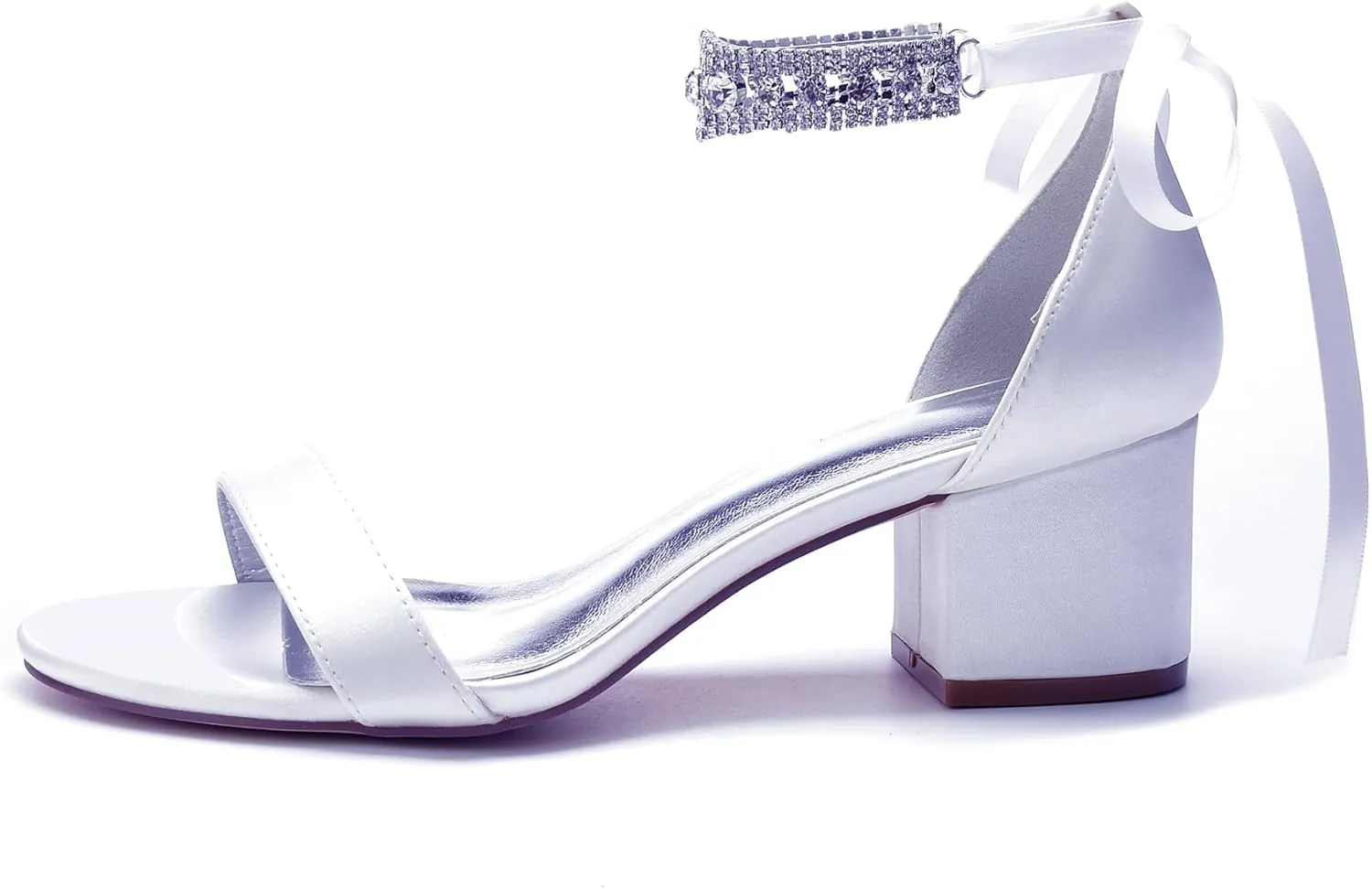 Women's Rhinestones Block Heels Satin Wedding Shoes for Bride Low Heels Comfortable Bridal Shoes White Heels Chunky Formal Evening Party Prom Sandals Pumps