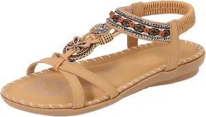 Womens Sandals Comfortable Dressy,Retro Braided Rope Flats Shoes Arch Support Beach Sandals Slip On Walking Sandals
