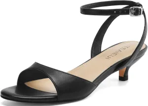 Women's Sandals Kitten Heels Low Strappy Heels Open Toe Ankle Strap Sandals for Women Party Wedding Dress Shoes
