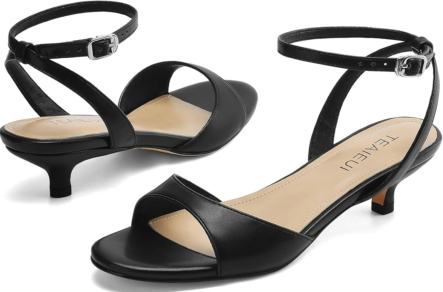 Women's Sandals Kitten Heels Low Strappy Heels Open Toe Ankle Strap Sandals for Women Party Wedding Dress Shoes