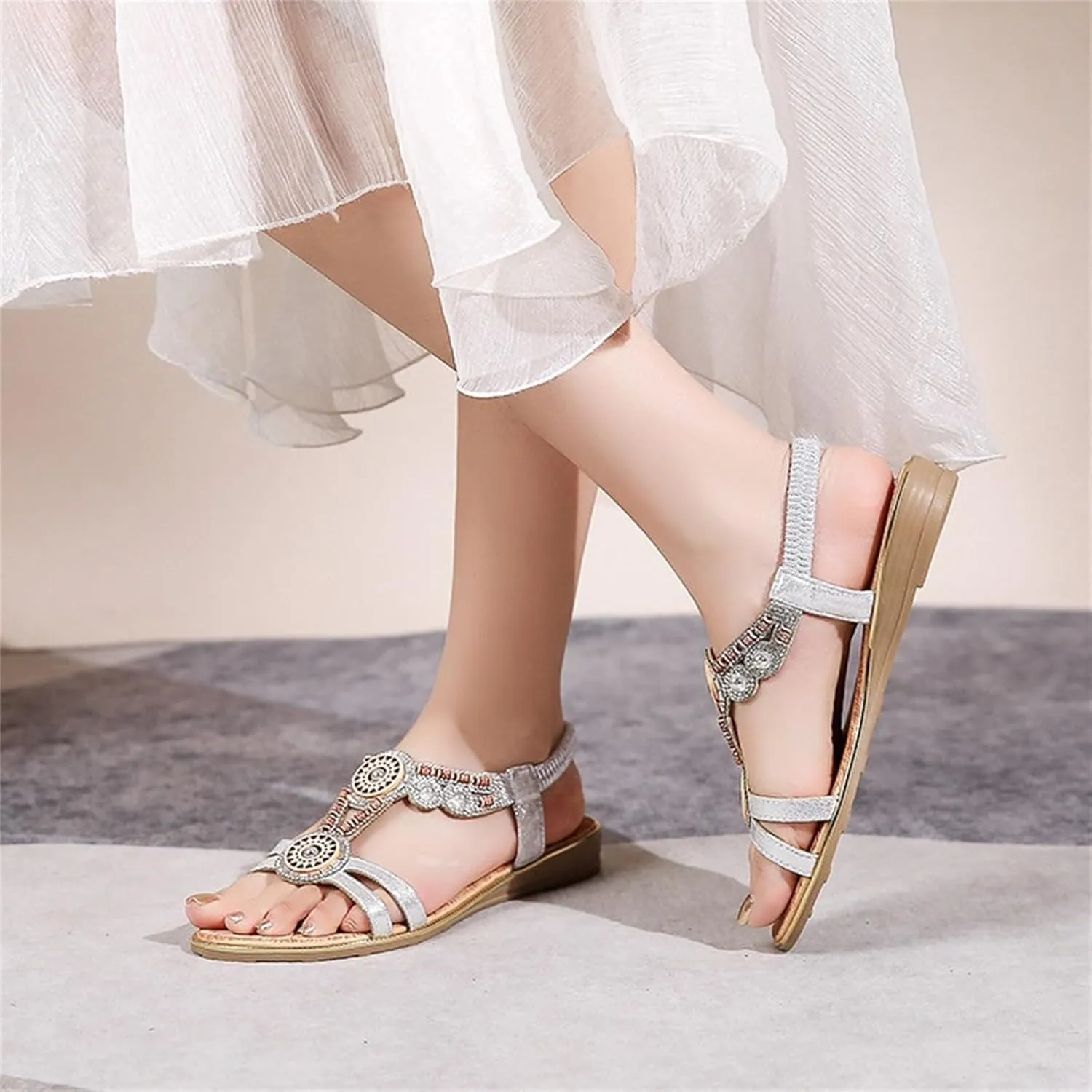 Women's Sandals Summer Bohemia Flats Shoes Comfortable Ankle Strap Outdoor Walking Sandal Open Toe Casual Shoes