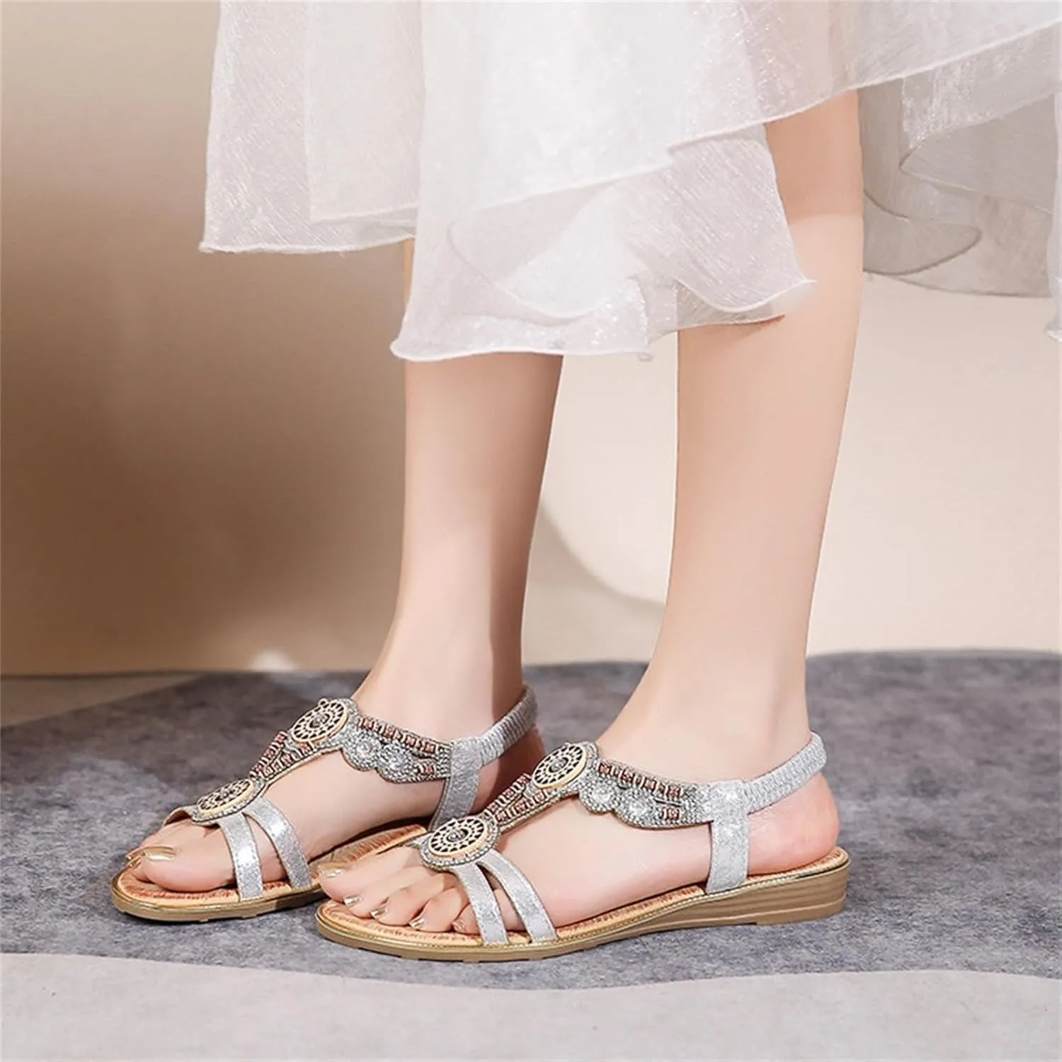 Women's Sandals Summer Bohemia Flats Shoes Comfortable Ankle Strap Outdoor Walking Sandal Open Toe Casual Shoes