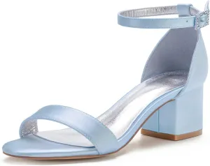 Women's Satin Open Toe Chunky Block Heeled sandals for Women Wedding Shoes for Bride Formal Prom Dress Heels