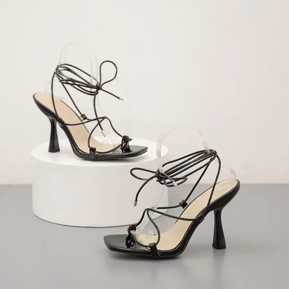 Women's Sexy Stiletto High Heel Lace up Strappy Sandals, Open Toe Tie up Criss Cross Strappy Heels, Thong Ankle Wrap Heels Gladiator