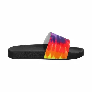Womens Slide Sandals - Flip Flop Peace and Love Tie-dye Rainbow Shoes by inQue.Style