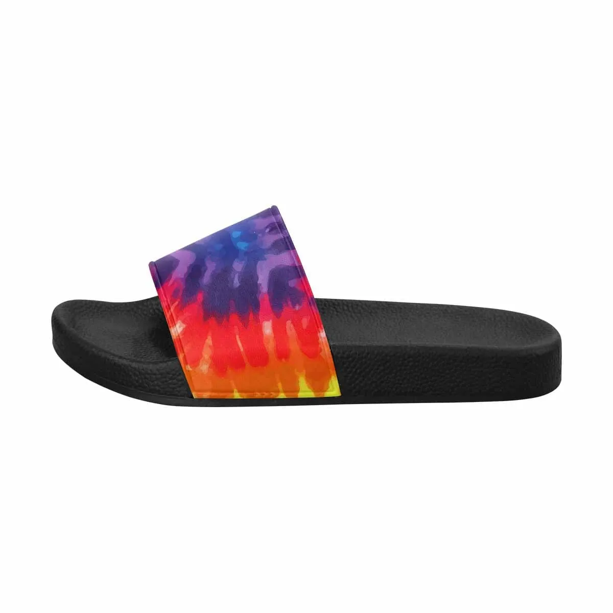 Womens Slide Sandals - Flip Flop Peace and Love Tie-dye Rainbow Shoes by inQue.Style