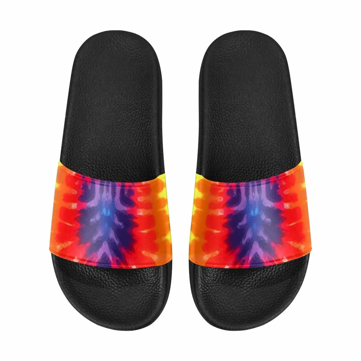 Womens Slide Sandals - Flip Flop Peace and Love Tie-dye Rainbow Shoes by inQue.Style