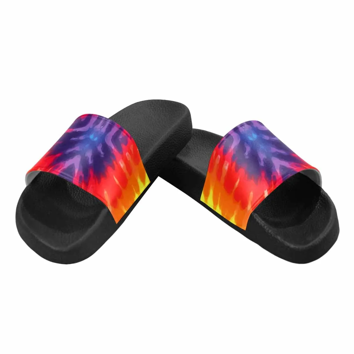 Womens Slide Sandals - Flip Flop Peace and Love Tie-dye Rainbow Shoes by inQue.Style