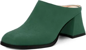 Women's Slide Sandals, Square Closed Toe Chunky Heeled Sandals, Comfort Slip On Fashion Solid Suede Mules Sandals for Women
