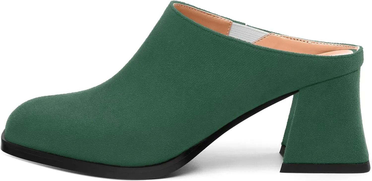 Women's Slide Sandals, Square Closed Toe Chunky Heeled Sandals, Comfort Slip On Fashion Solid Suede Mules Sandals for Women