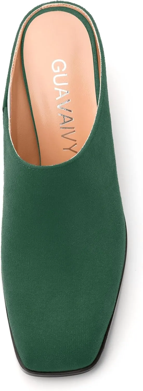 Women's Slide Sandals, Square Closed Toe Chunky Heeled Sandals, Comfort Slip On Fashion Solid Suede Mules Sandals for Women