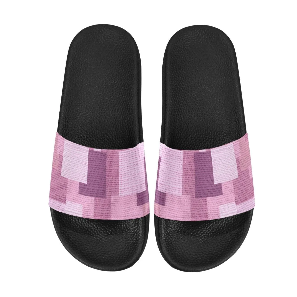 Womens Slides - Flip Flop Sandals - Pink Grid Print by inQue.Style