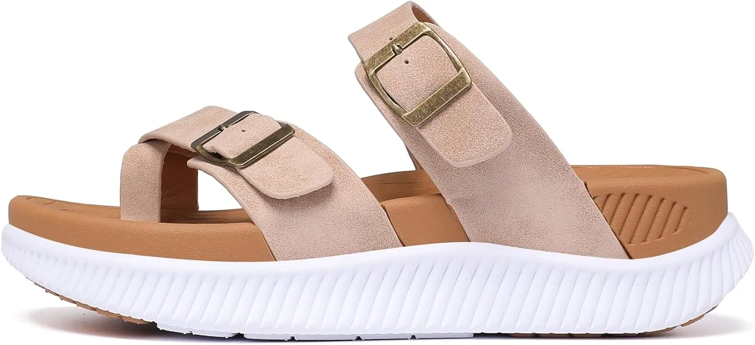 Womens Slides Sandals Arch Support Fashion Yoga Mat Thong Slippers Adjustable Buckle Comfort Thick Cushion Flip Flops