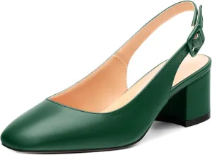 Women's Slingback Low Chunky Heels Square Toe Block Heels for Women Closed Toe Comfortable Casual Wedding Work Pumps 2 Inch
