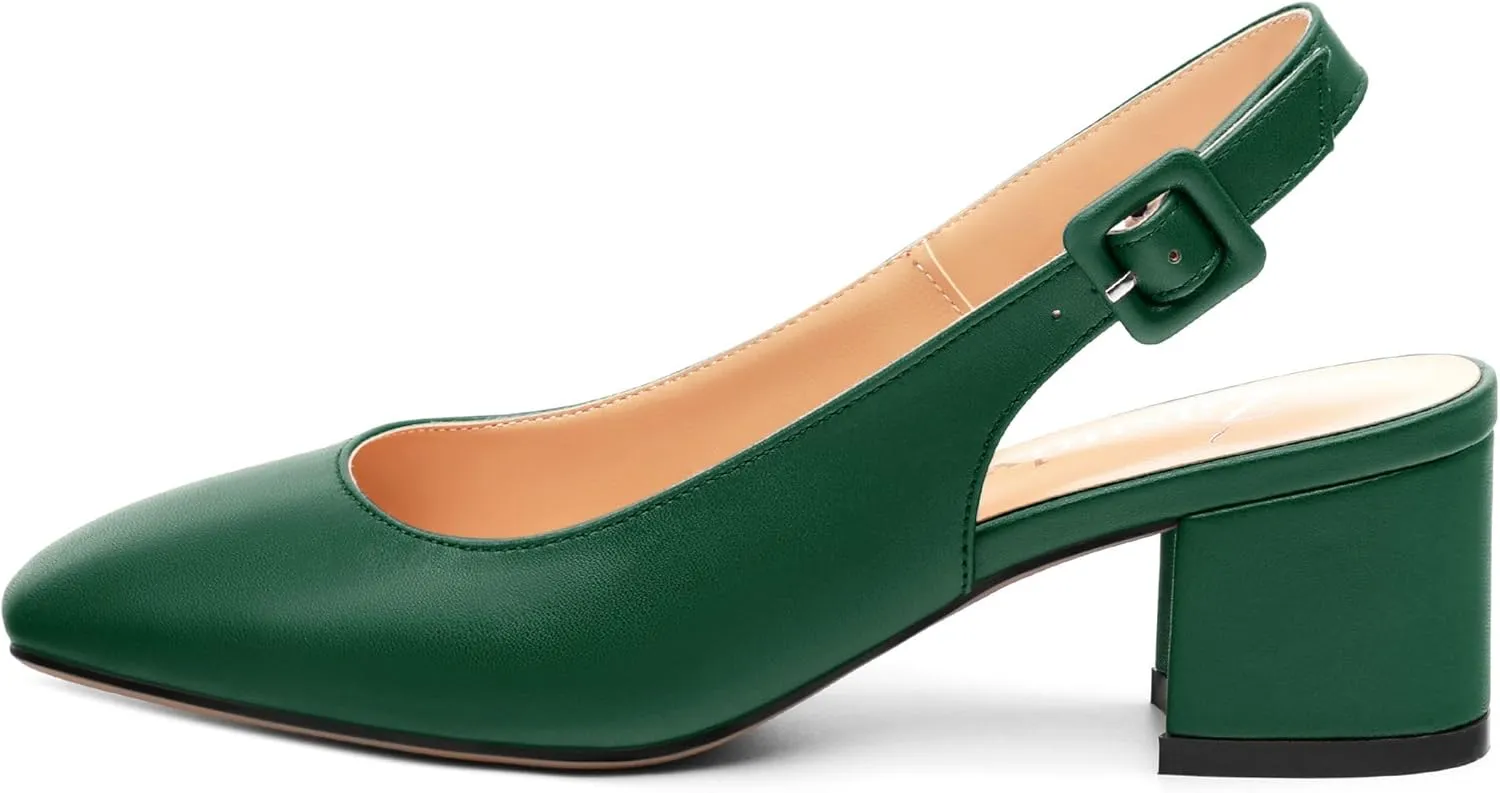 Women's Slingback Low Chunky Heels Square Toe Block Heels for Women Closed Toe Comfortable Casual Wedding Work Pumps 2 Inch