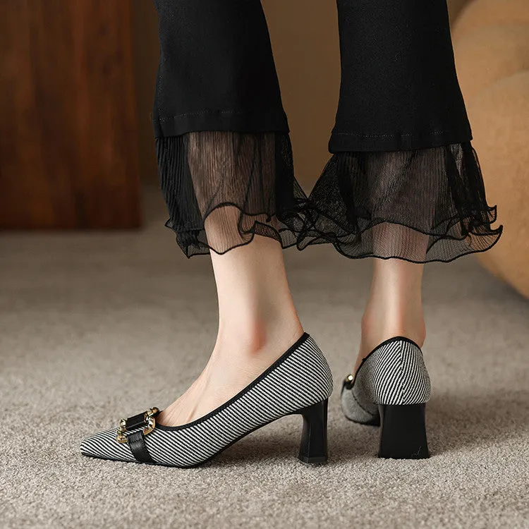 Women's Square Toe Patchwork Block Heel Pumps Y2702