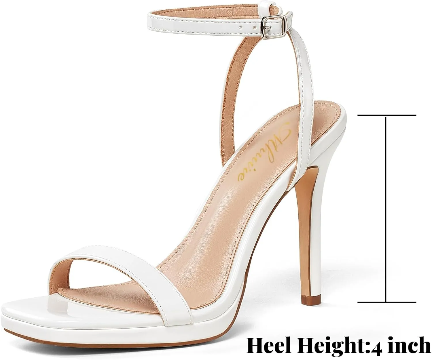 Women’s Stiletto Strappy Heeled Sandals, 4.3 Inch Square Open Toe Sexy High Heels Ankle Strap Buckle Heels for Party Wedding Dress Daily Wear Shoes