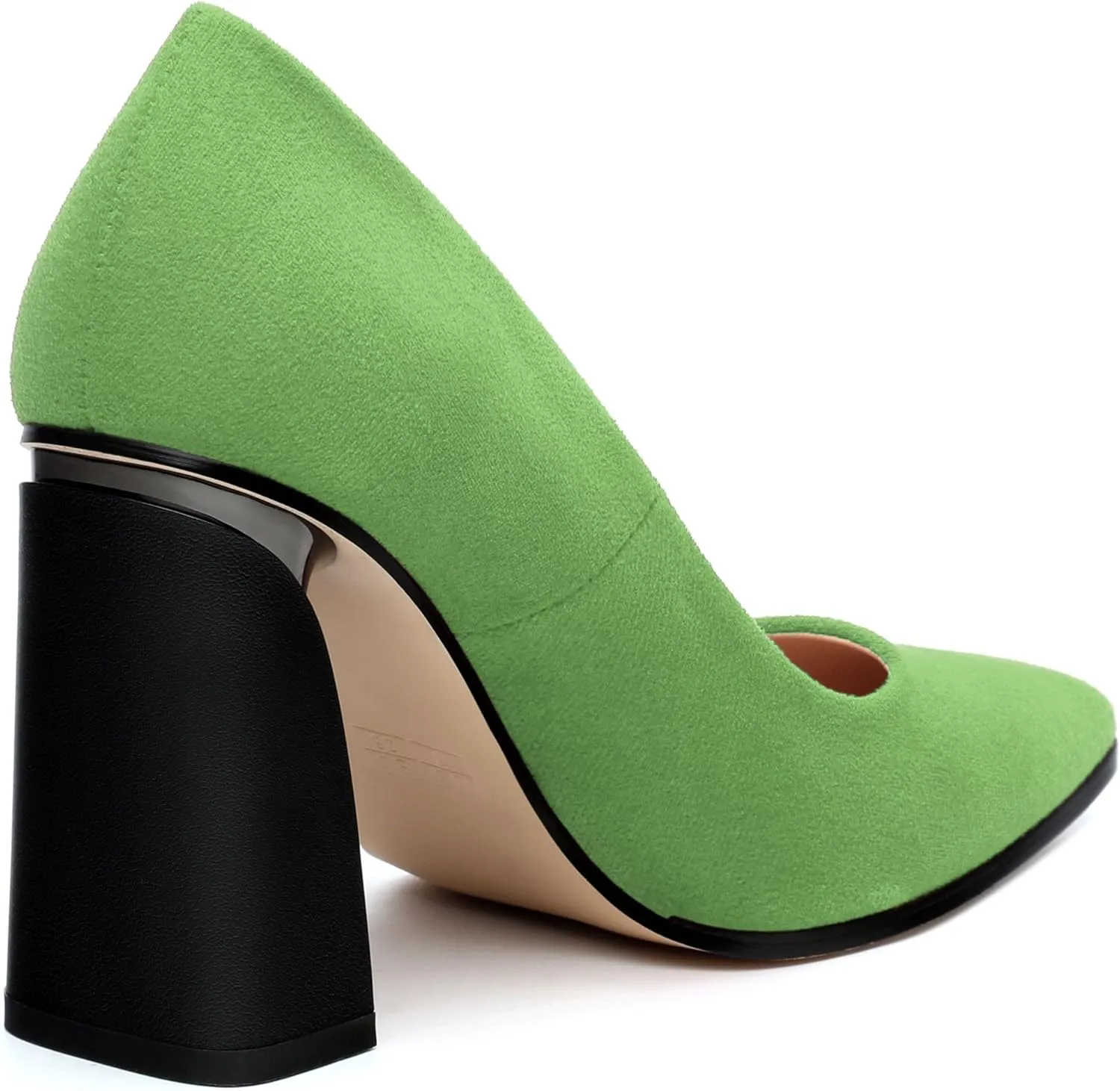 Women's Suede Chunky Block high Heels Comfortable Closed Pointed Toe Slip On Pumps Dinner Wedding Party Office Shoes 3.5 inch