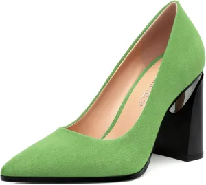 Women's Suede Chunky Block high Heels Comfortable Closed Pointed Toe Slip On Pumps Dinner Wedding Party Office Shoes 3.5 inch