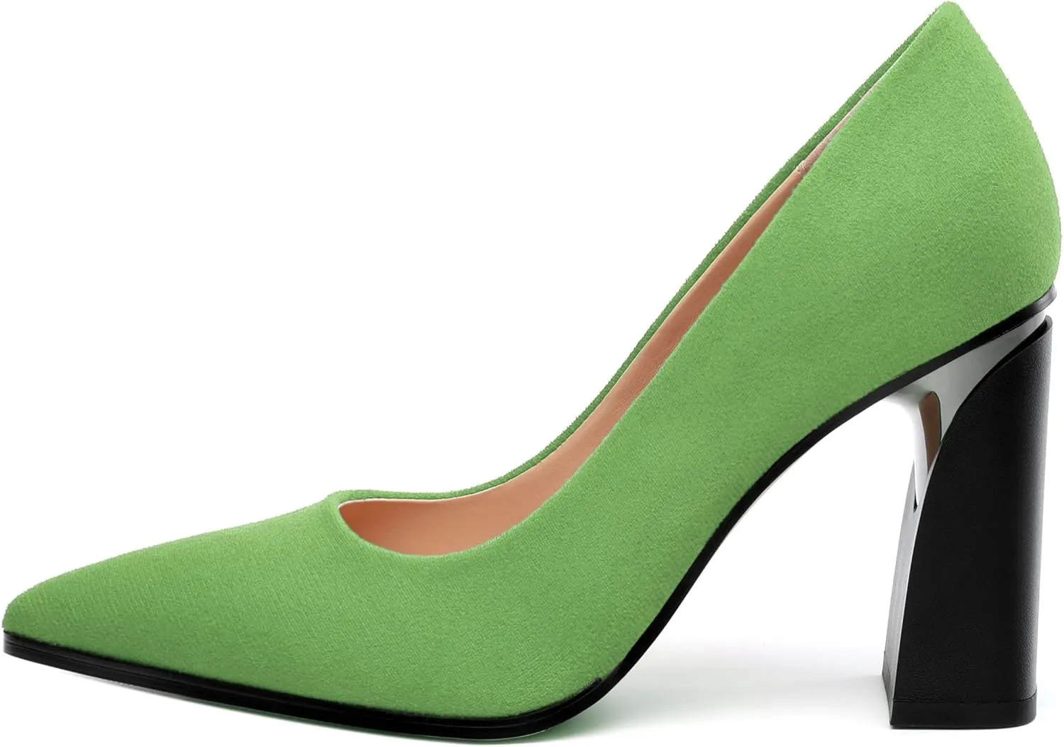 Women's Suede Chunky Block high Heels Comfortable Closed Pointed Toe Slip On Pumps Dinner Wedding Party Office Shoes 3.5 inch