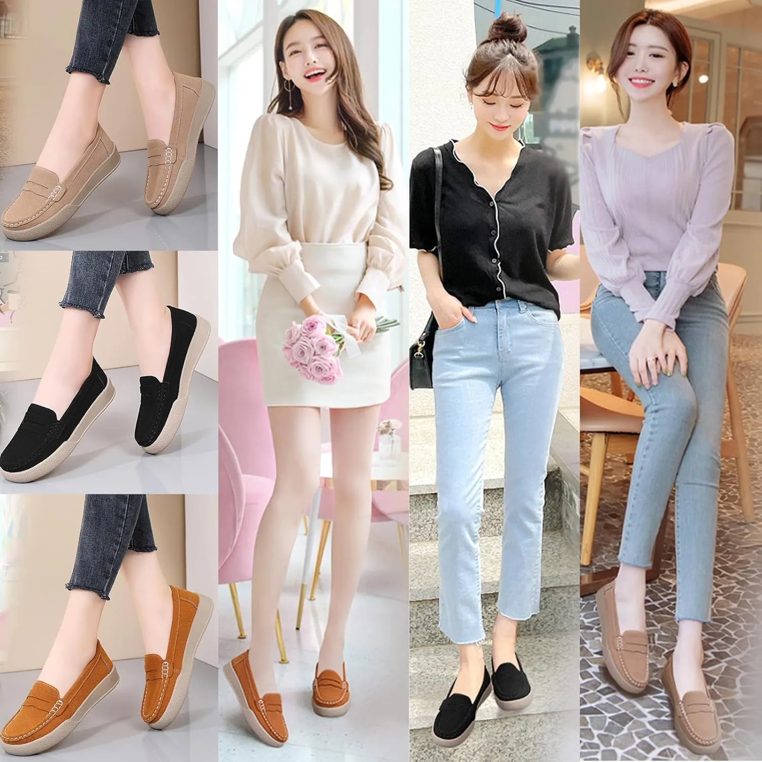 Women's Suede Slip-On Flat Penny Loafers,Fashion Comfortable Non-Slip Moccasins Driving Shoes,Lightweight Soft Sole Casual Work Boat Shoes