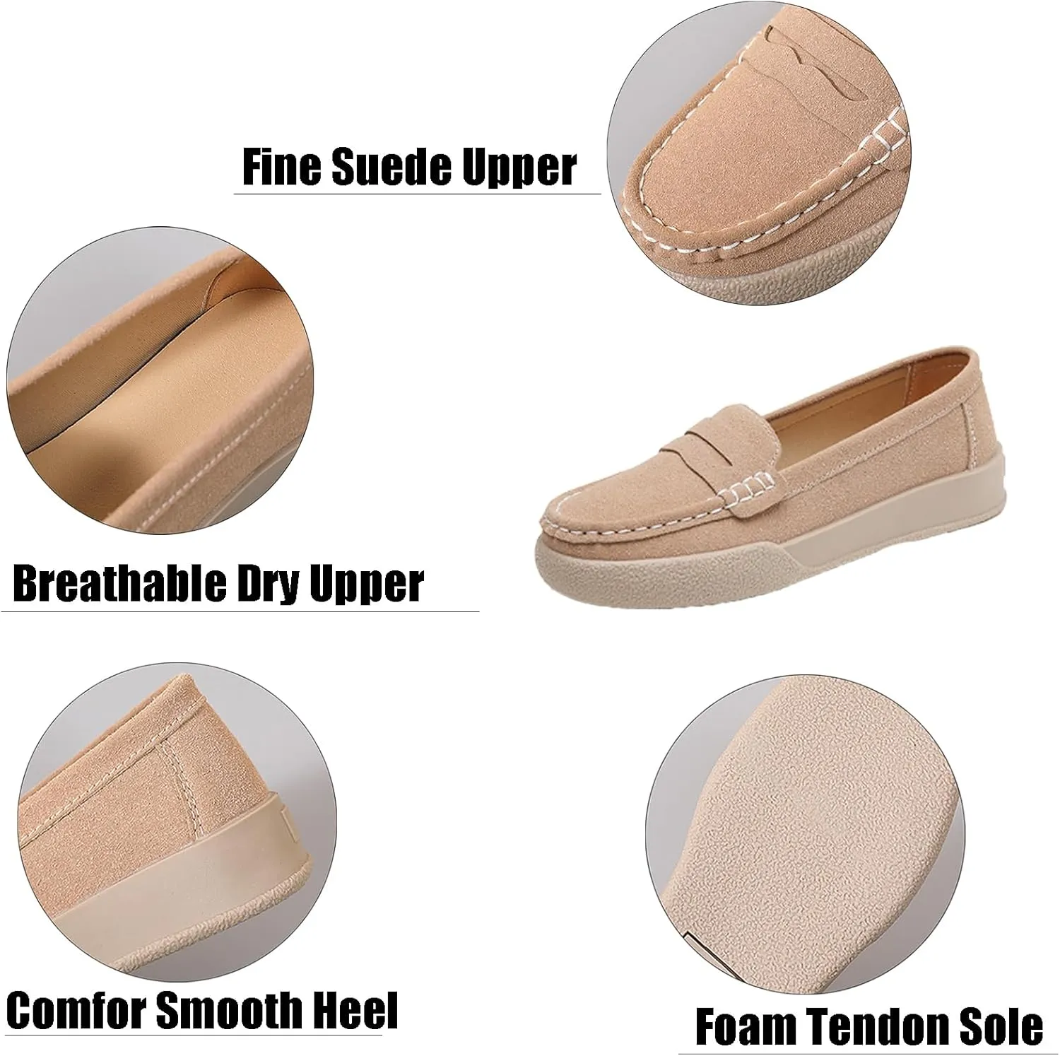 Women's Suede Slip-On Flat Penny Loafers,Fashion Comfortable Non-Slip Moccasins Driving Shoes,Lightweight Soft Sole Casual Work Boat Shoes