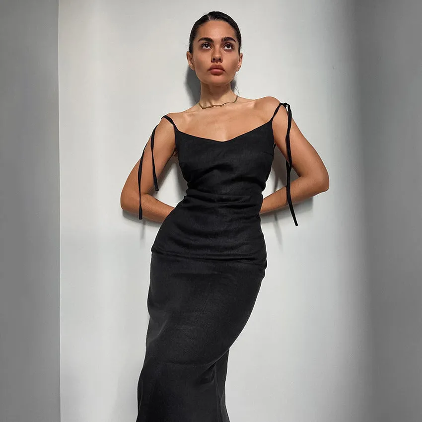 Women’s Sundress – Cotton Linen Blend – A-Line Fit – Adjustable Shoulder Straps – Full Length