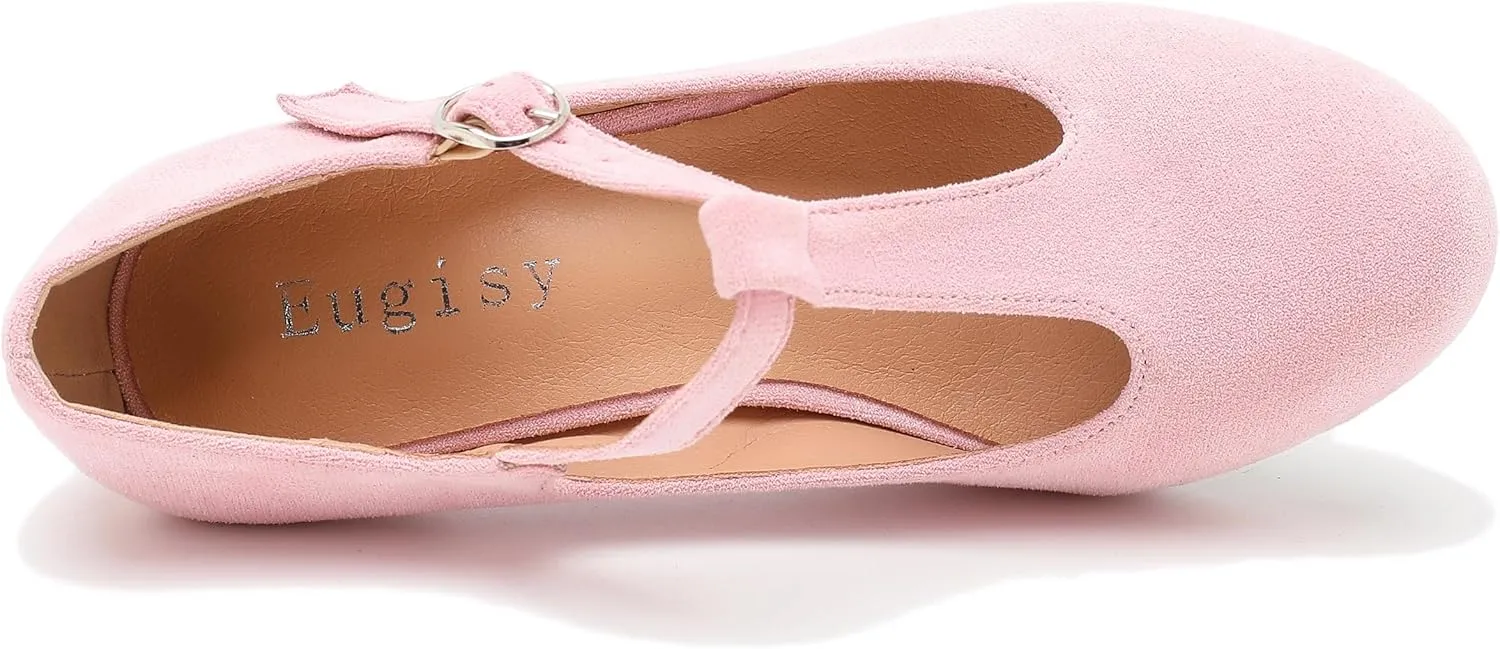 Women's T Strap Mary Jane Low Kitten Heel Pumps Closed Round Toe Retro Ankle Strap Buckle Comfortable Vintage Wedding Evening Party Dress Office Work Church Shoes