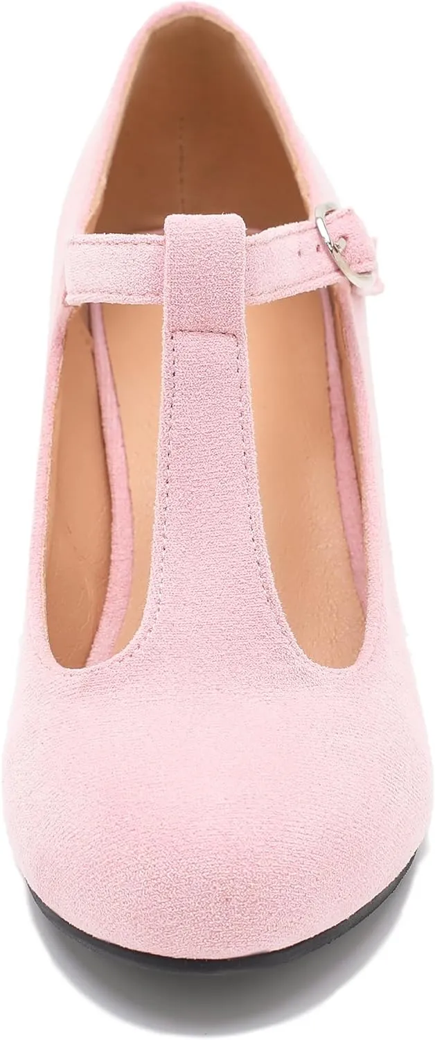Women's T Strap Mary Jane Low Kitten Heel Pumps Closed Round Toe Retro Ankle Strap Buckle Comfortable Vintage Wedding Evening Party Dress Office Work Church Shoes