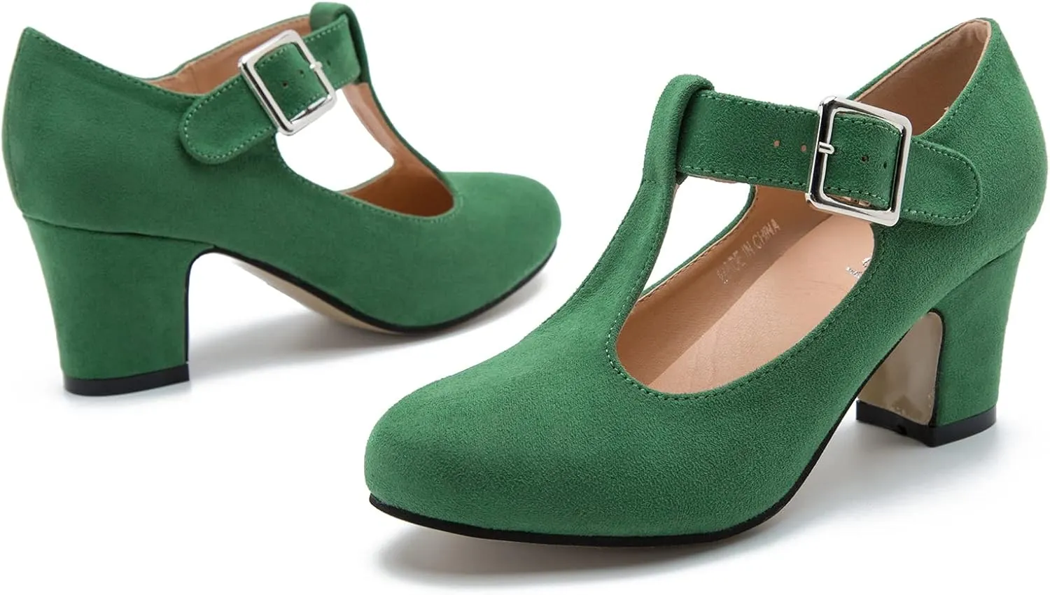 Women's T-Strap Mary Jane Pumps Low Block Chunky Heels Closed Round Toe Dress Wedding Office Work Shoes