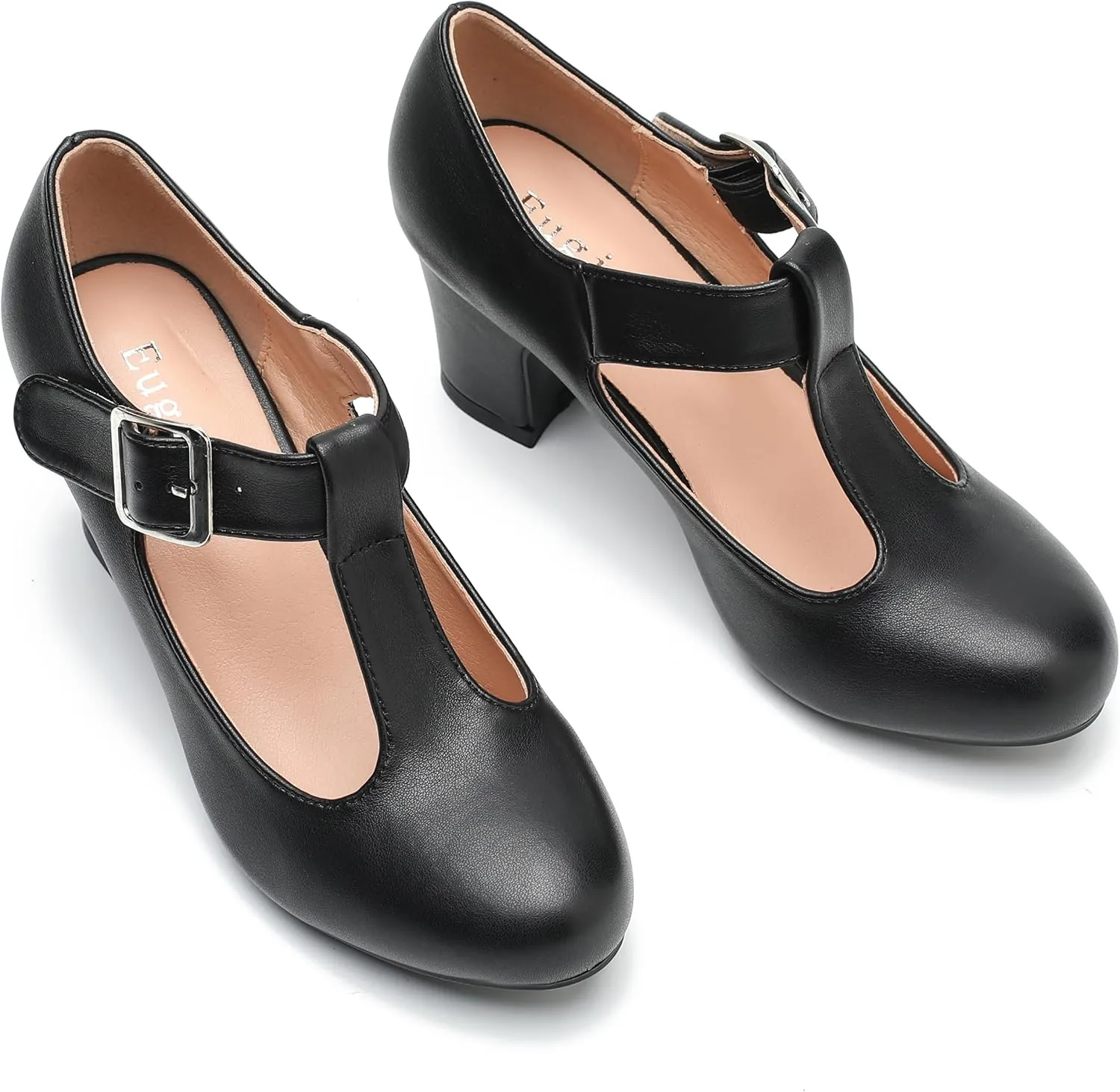 Women's T-Strap Mary Jane Pumps Low Block Chunky Heels Closed Round Toe Dress Wedding Office Work Shoes