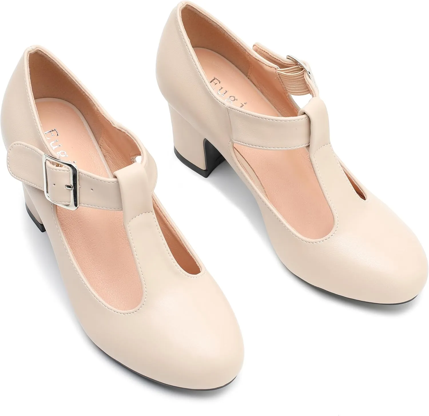 Women's T-Strap Mary Jane Pumps Low Block Chunky Heels Closed Round Toe Dress Wedding Office Work Shoes