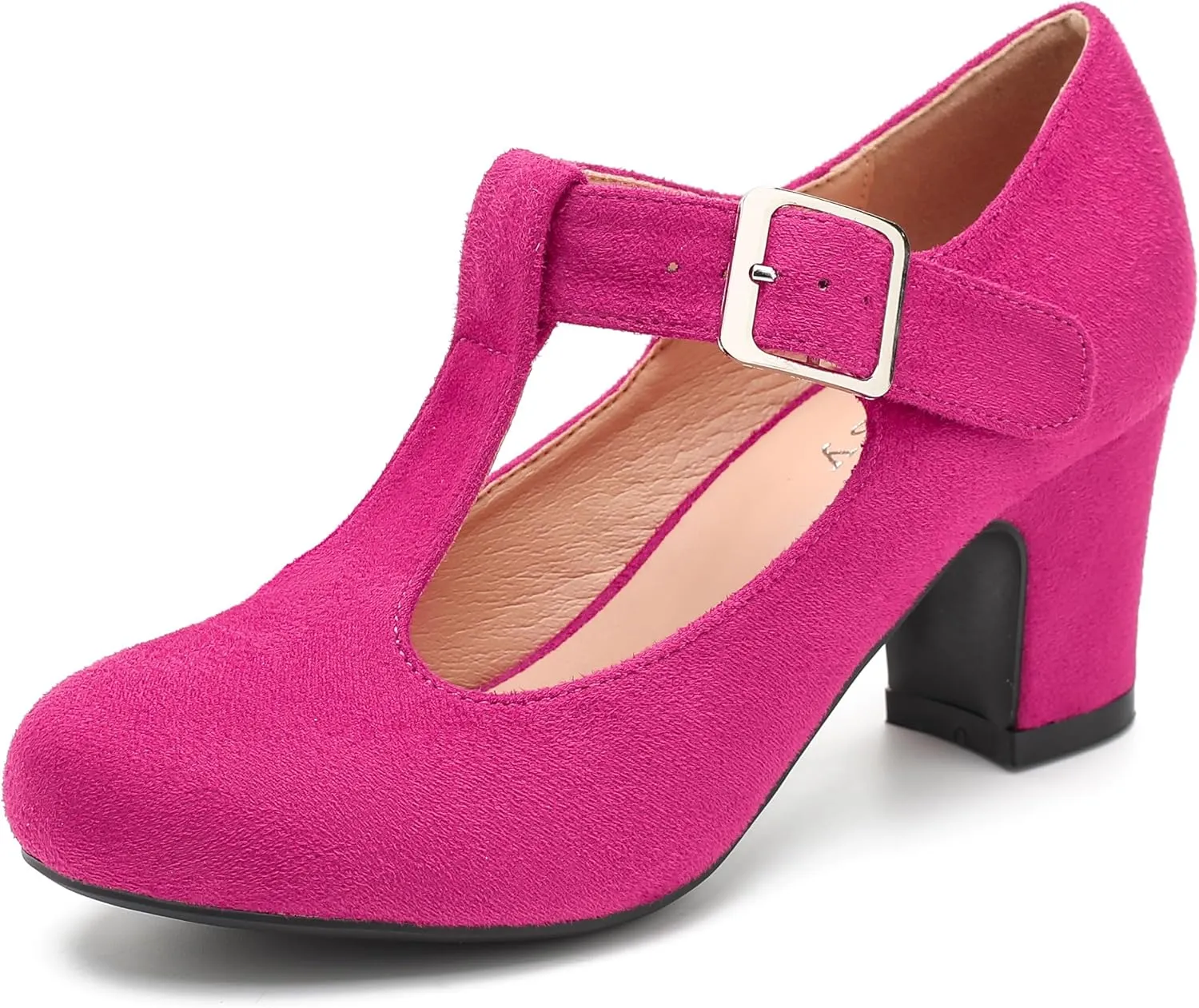 Women's T-Strap Mary Jane Pumps Low Block Chunky Heels Closed Round Toe Dress Wedding Office Work Shoes