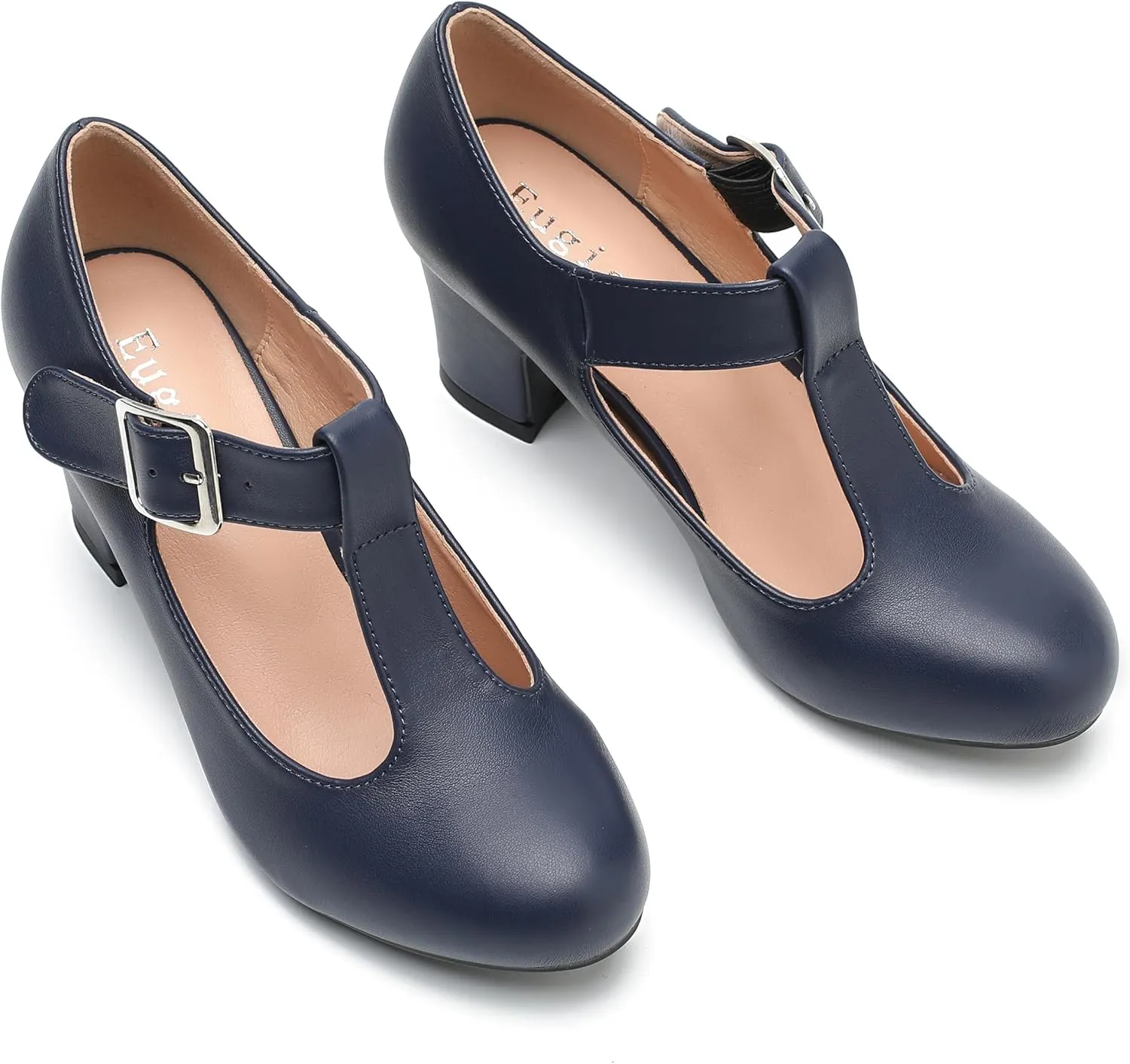 Women's T-Strap Mary Jane Pumps Low Block Chunky Heels Closed Round Toe Dress Wedding Office Work Shoes