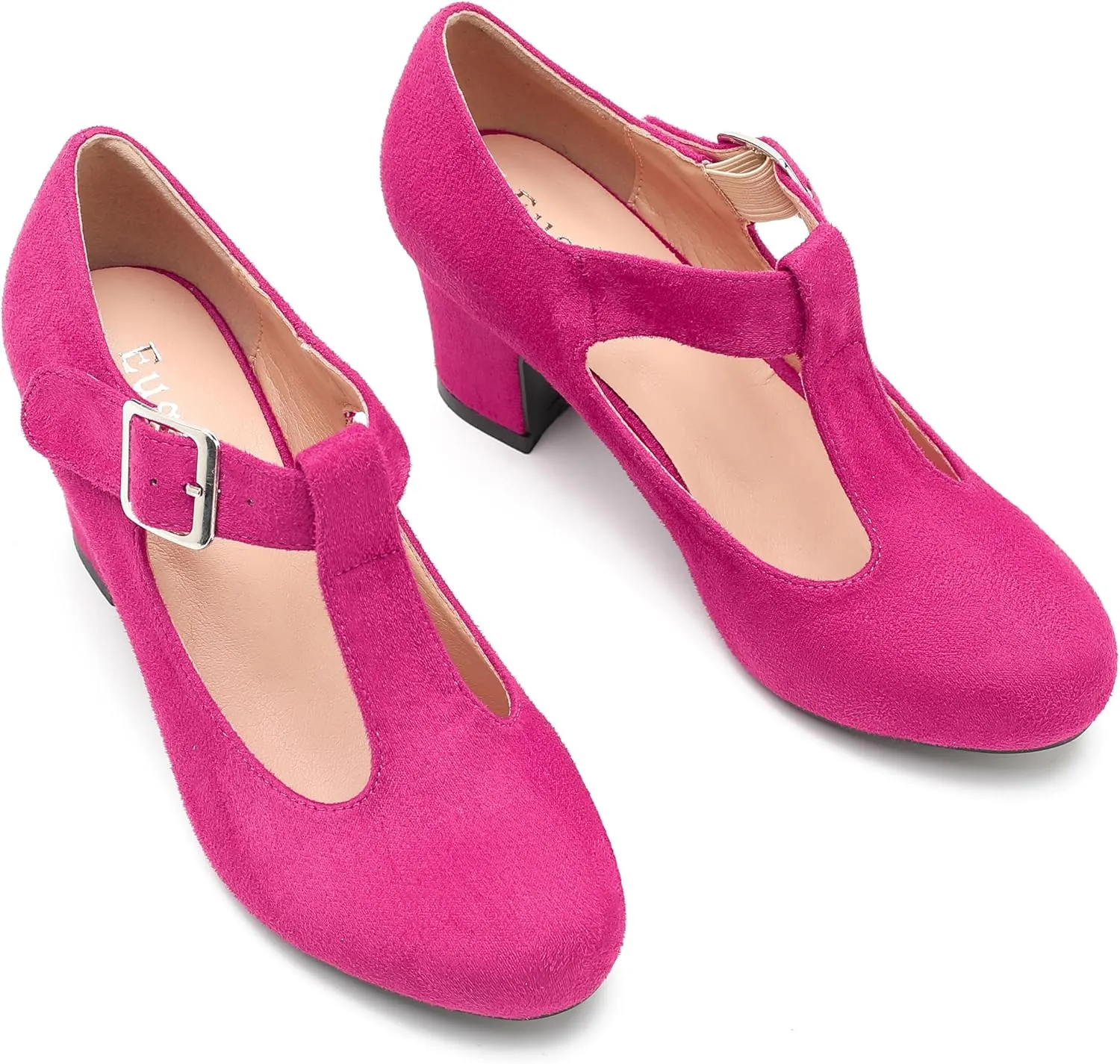 Women's T-Strap Mary Jane Pumps Low Block Chunky Heels Closed Round Toe Dress Wedding Office Work Shoes