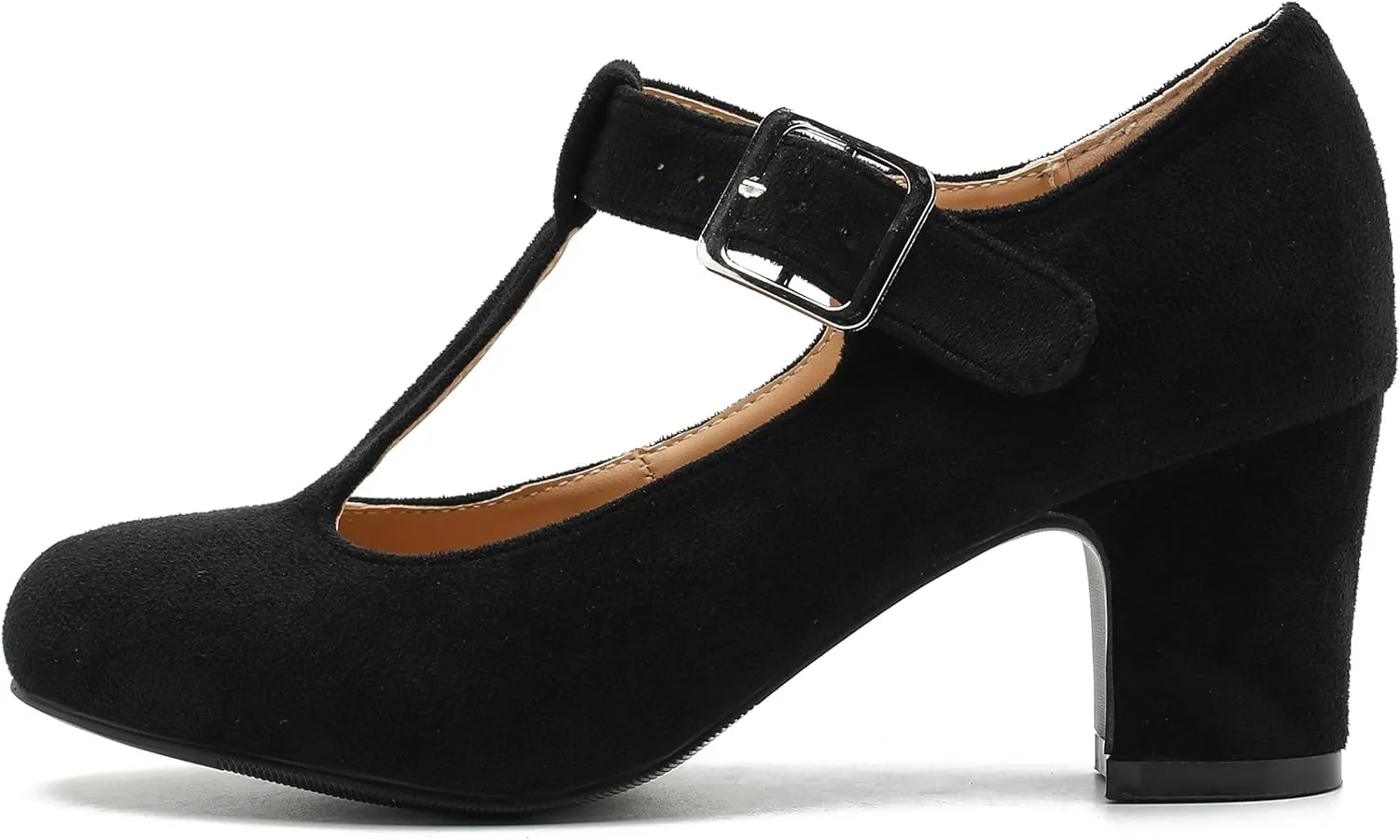 Women's T-Strap Mary Jane Pumps Round Closed Toe Comfortable Low Chunky Block Heel Wedding Dress Evening Party Shoes