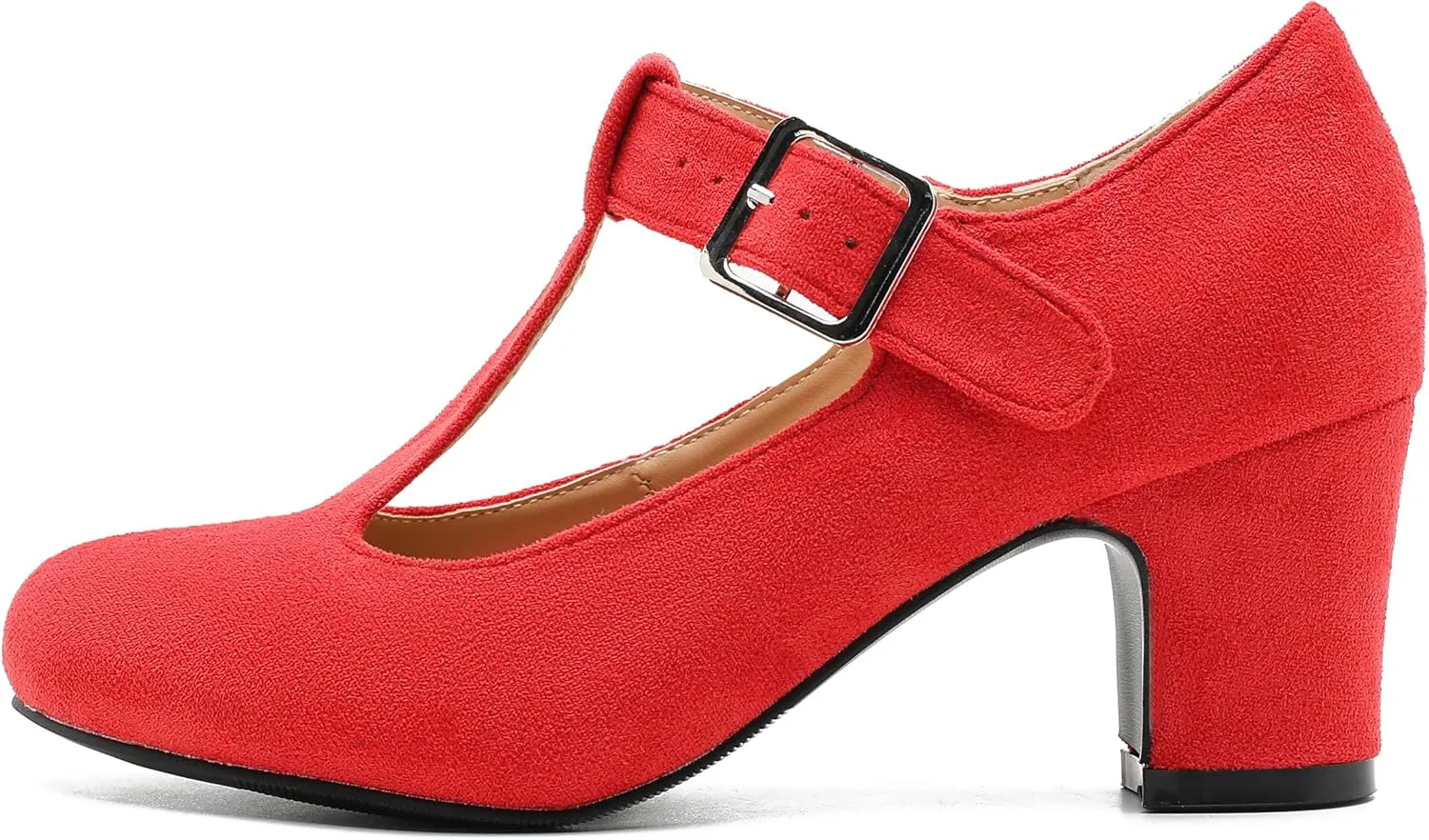 Women's T-Strap Mary Jane Pumps Round Closed Toe Comfortable Low Chunky Block Heel Wedding Dress Evening Party Shoes