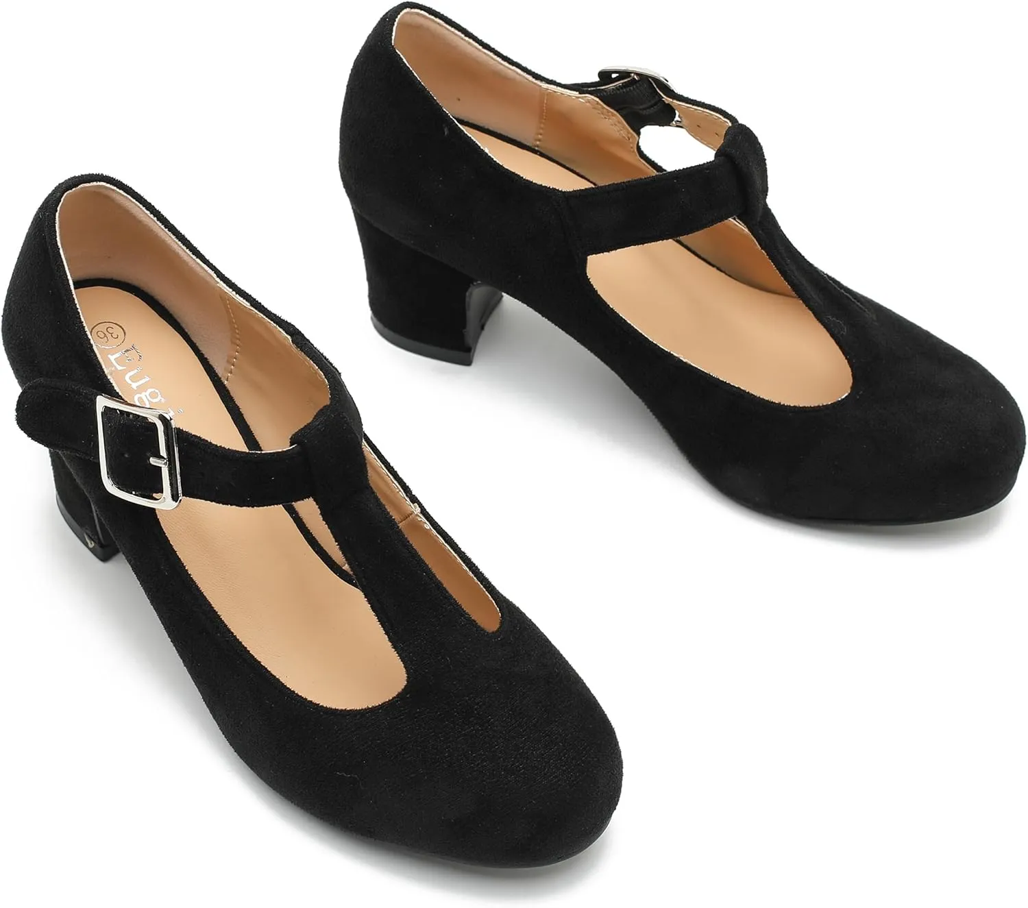 Women's T-Strap Mary Jane Pumps Round Closed Toe Comfortable Low Chunky Block Heel Wedding Dress Evening Party Shoes