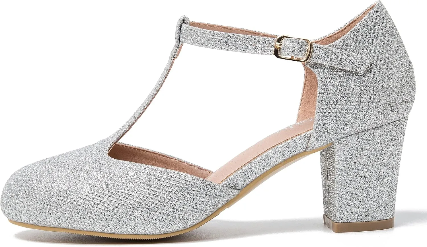 Womens T Strap Mary Jane Shoes Chunky Block Heel Ankle Strap Buckle Dress Pumps