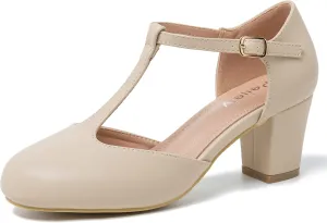 Womens T Strap Mary Jane Shoes Chunky Block Heel Ankle Strap Buckle Dress Pumps
