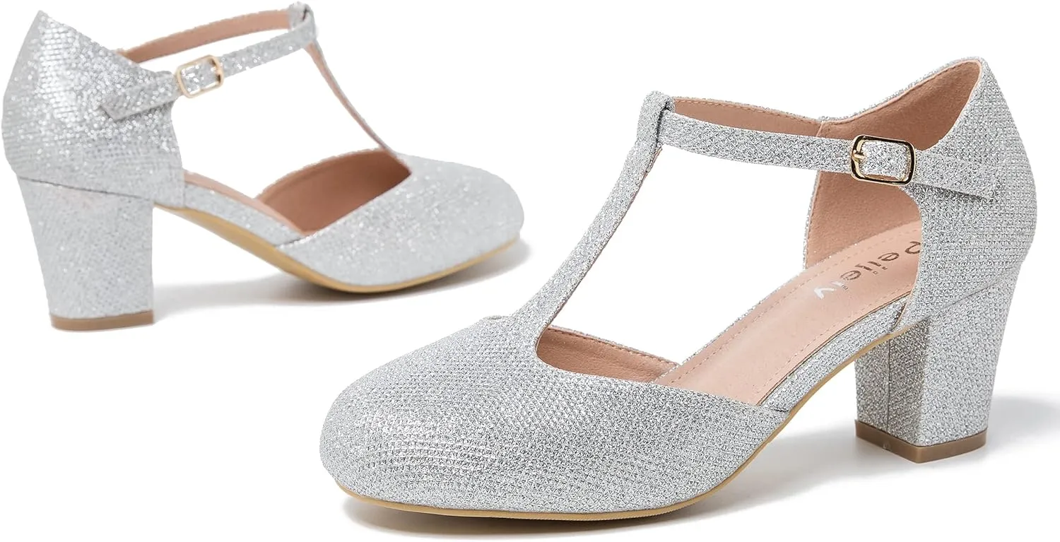 Womens T Strap Mary Jane Shoes Chunky Block Heel Ankle Strap Buckle Dress Pumps