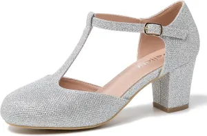 Womens T Strap Mary Jane Shoes Chunky Block Heel Ankle Strap Buckle Dress Pumps