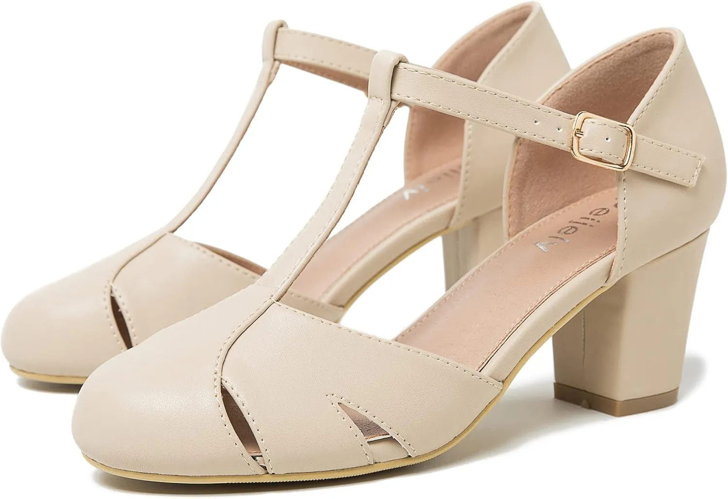 Womens T Strap Mary Jane Shoes Chunky Block Heel Cut Out Ankle Strap Buckle Dress Dance Pumps