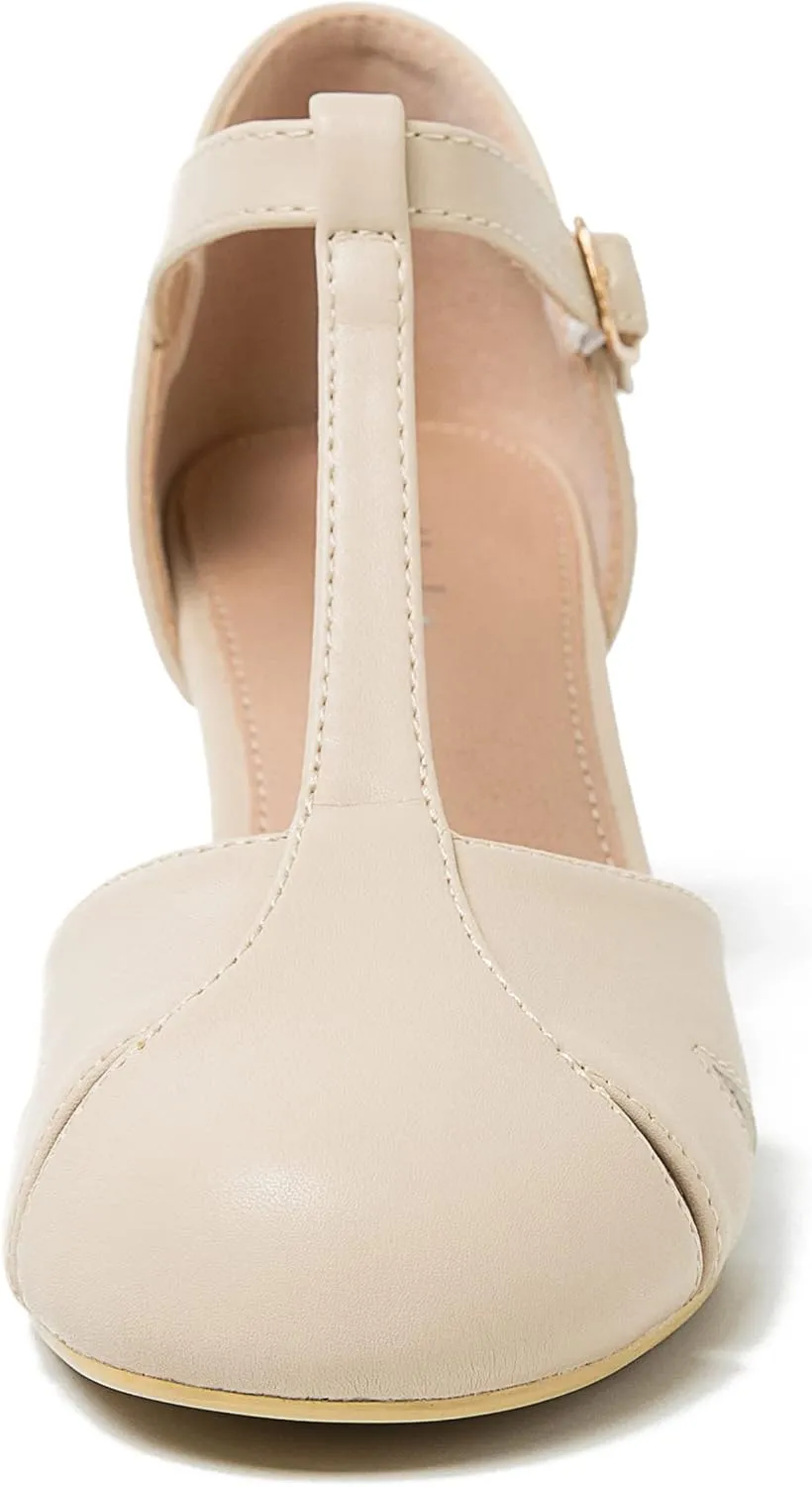 Womens T Strap Mary Jane Shoes Chunky Block Heel Cut Out Ankle Strap Buckle Dress Dance Pumps