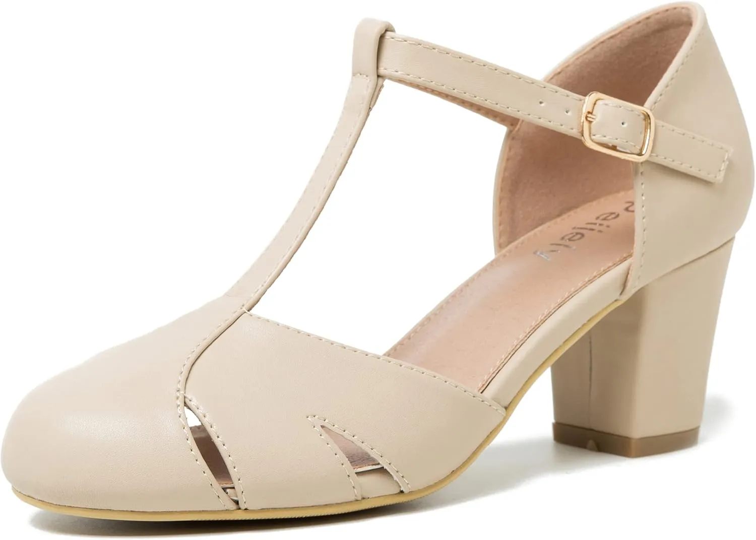 Womens T Strap Mary Jane Shoes Chunky Block Heel Cut Out Ankle Strap Buckle Dress Dance Pumps