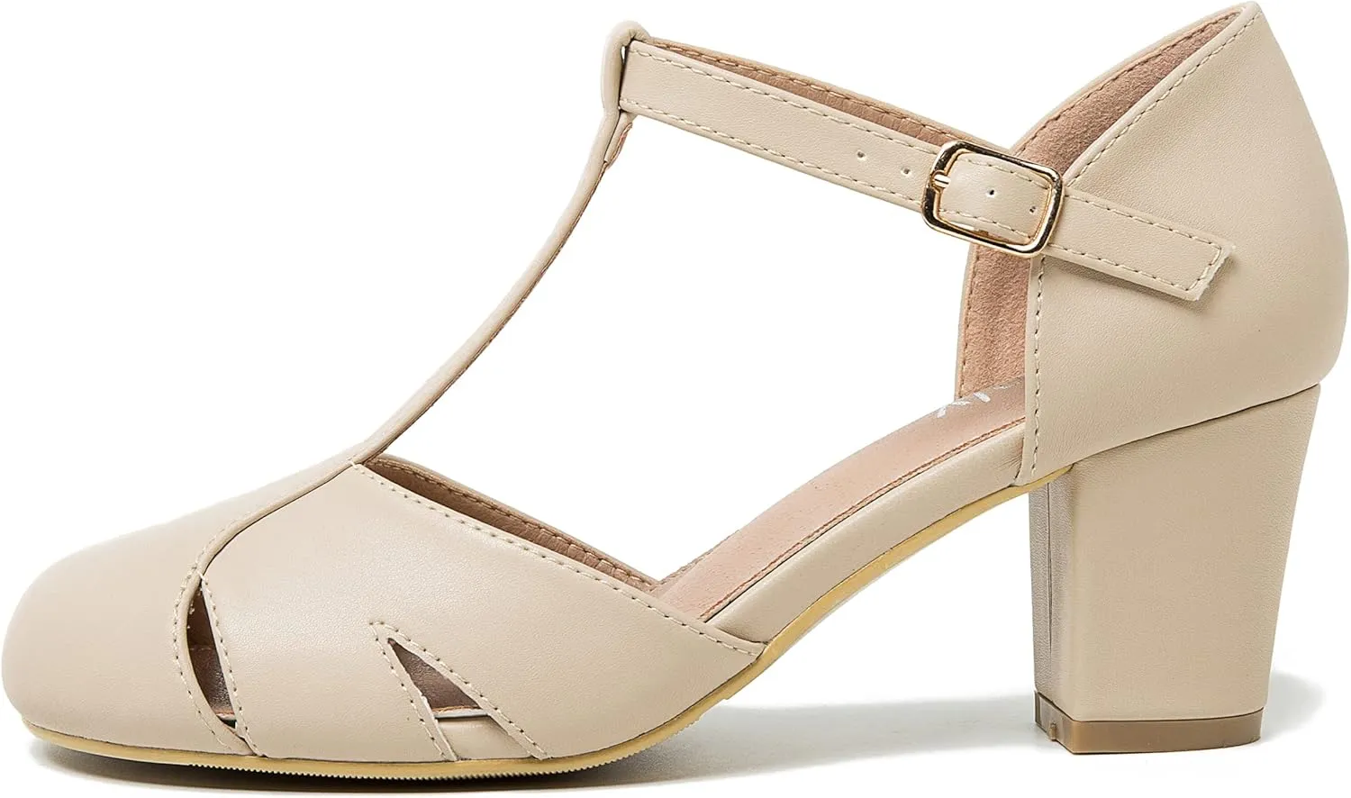 Womens T Strap Mary Jane Shoes Chunky Block Heel Cut Out Ankle Strap Buckle Dress Dance Pumps