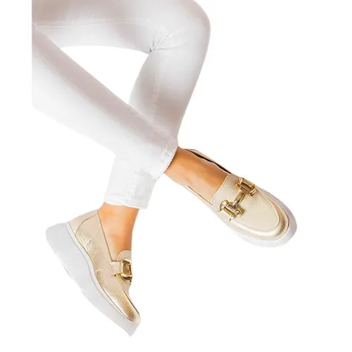 Wonders Ladies Platform Loafers - A-3604 - Gold/Cream