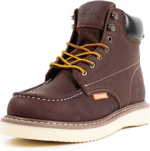 Work Boots Men MOC TOE, Soft Toe 6” Full Grain Leather Breathable Water Resistant, Non Slip Wedge Comfortable Mens Work Boots Lightweight